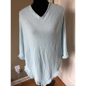 Beryll Cashmere Poncho turquoise Blue Fringe hem OS Glam Preppy french New